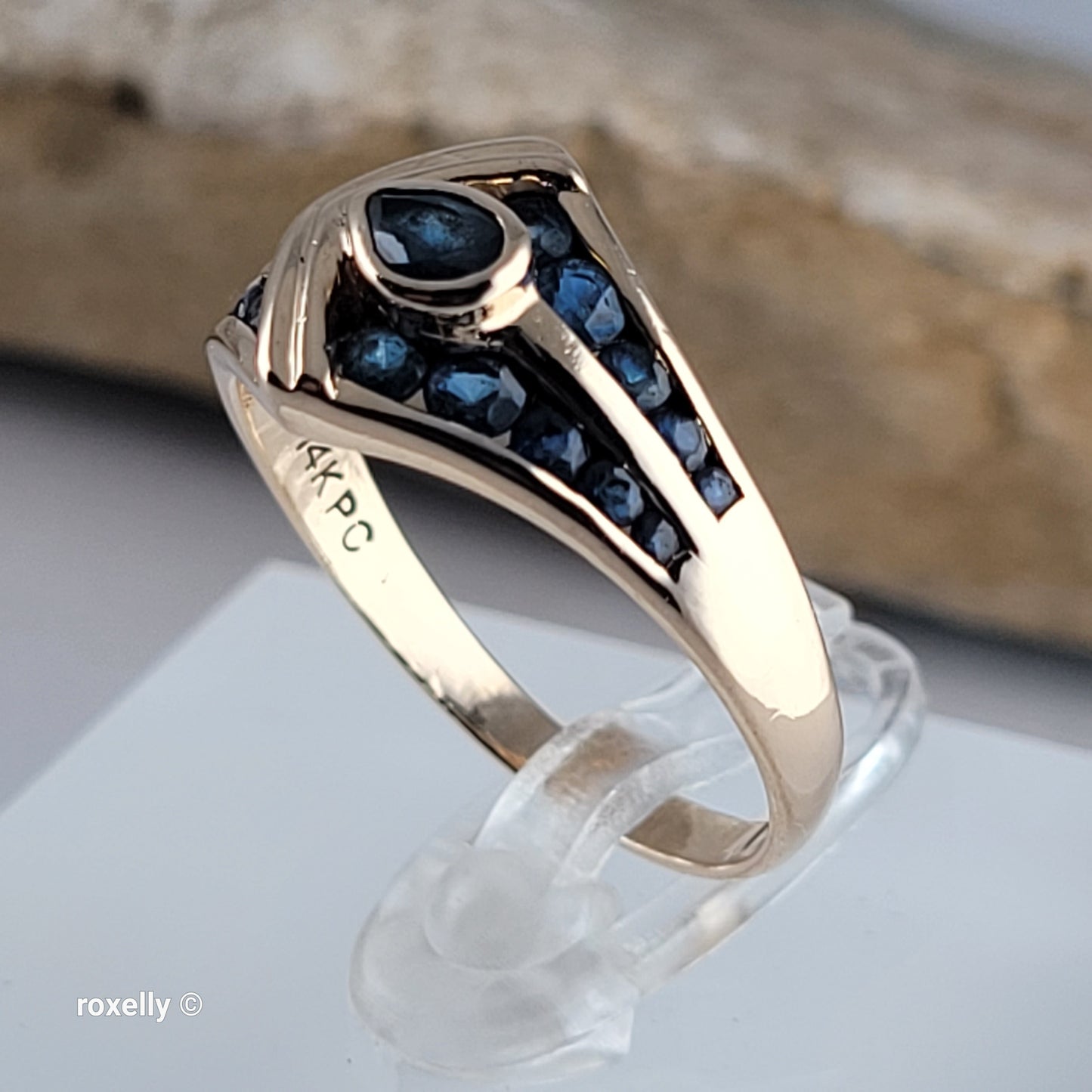 14K Yellow Gold Blue Sapphires Ring Size 8 - Solid Gold
