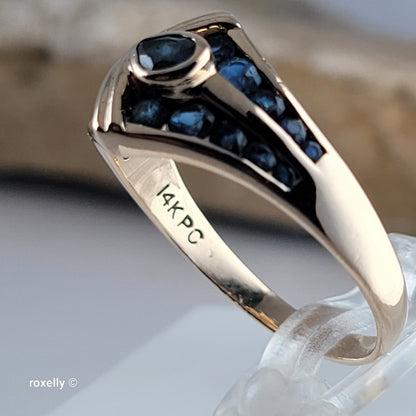 14K Yellow Gold Blue Sapphires Ring Size 8 - Solid Gold
