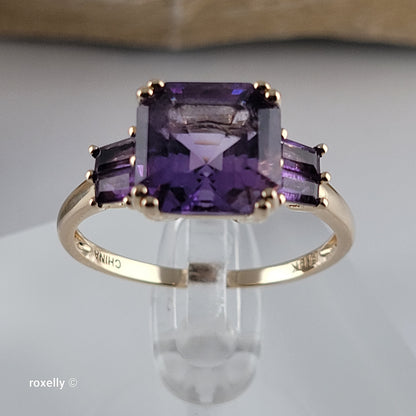 14K Yellow Gold Purple Amethyst Cocktail Ring Size 11 - Solid Gold