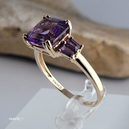 14K Yellow Gold Purple Amethyst Cocktail Ring Size 11 - Solid Gold