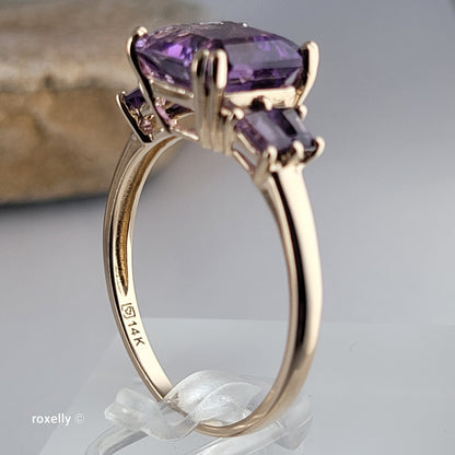14K Yellow Gold Purple Amethyst Cocktail Ring Size 11 - Solid Gold