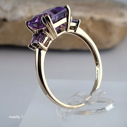 14K Yellow Gold Purple Amethyst Cocktail Ring Size 11 - Solid Gold
