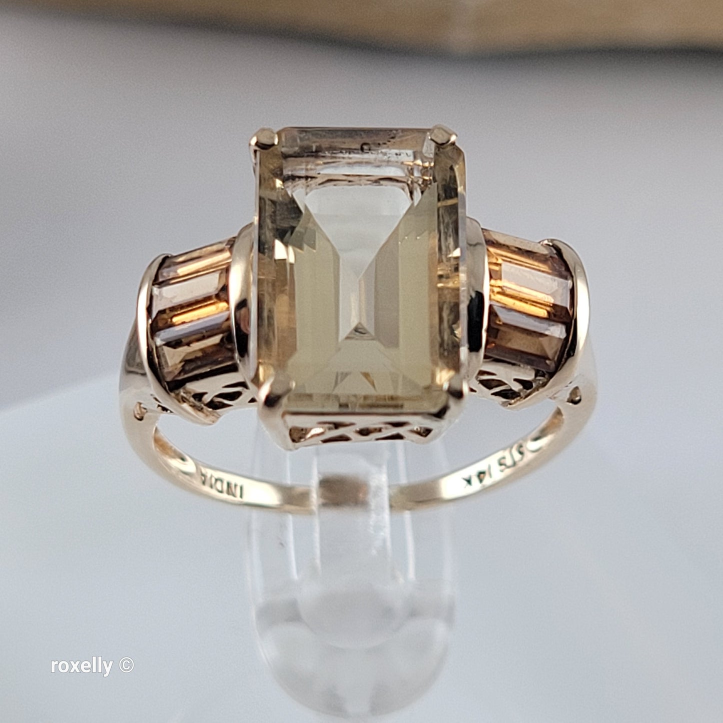 14K Yellow Gold Quartz and Citrine Ring Size 6.75 - Solid Gold