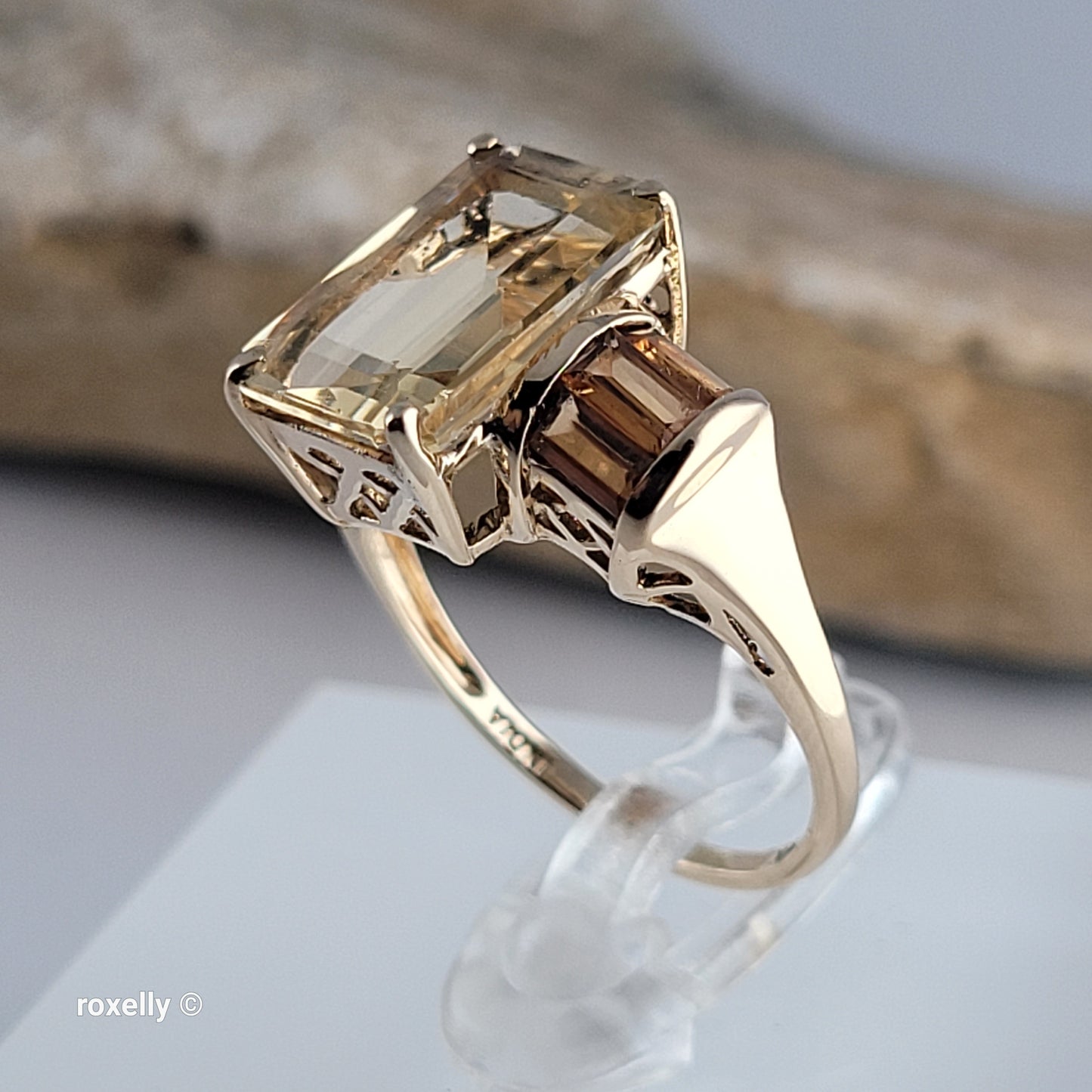 14K Yellow Gold Quartz and Citrine Ring Size 6.75 - Solid Gold