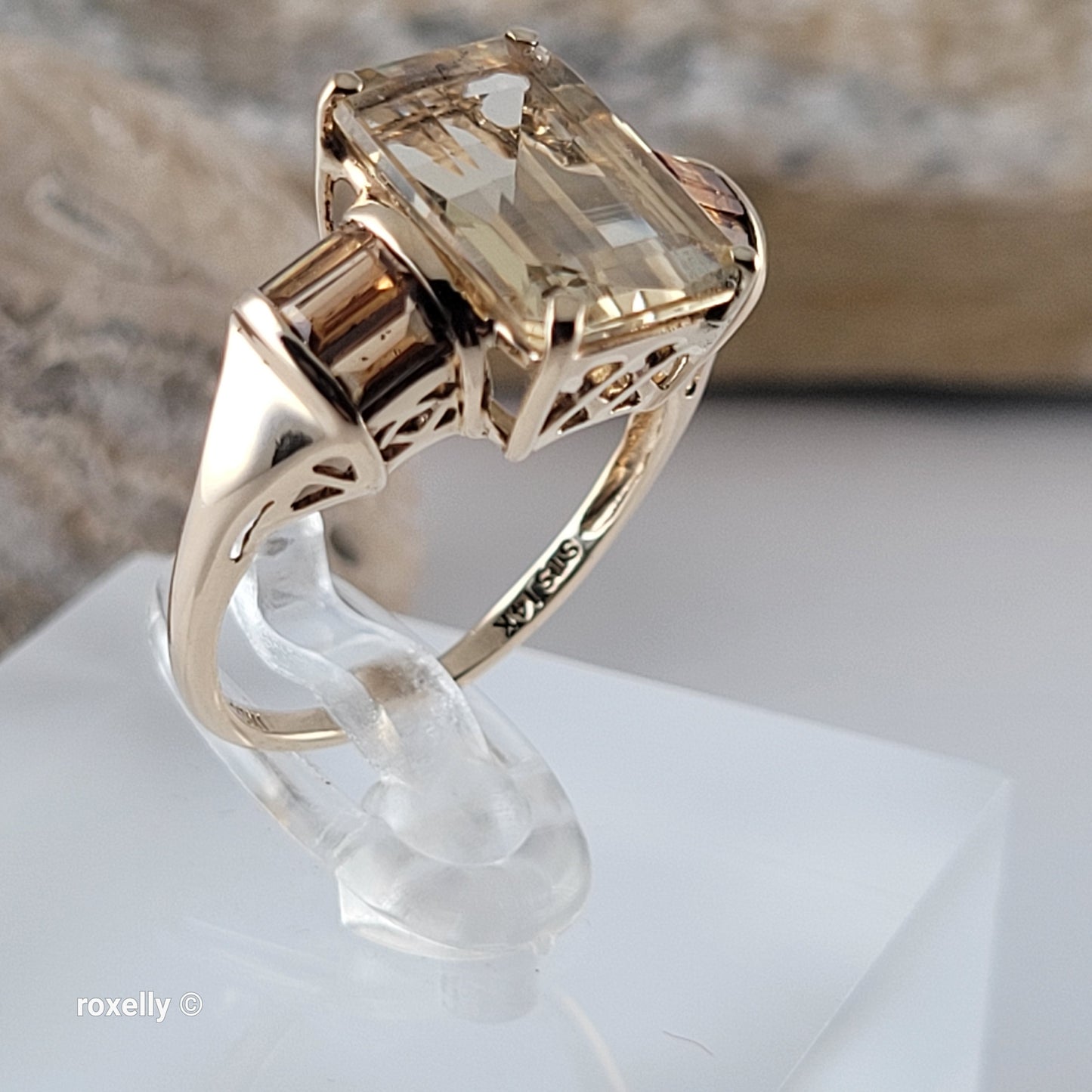 14K Yellow Gold Quartz and Citrine Ring Size 6.75 - Solid Gold