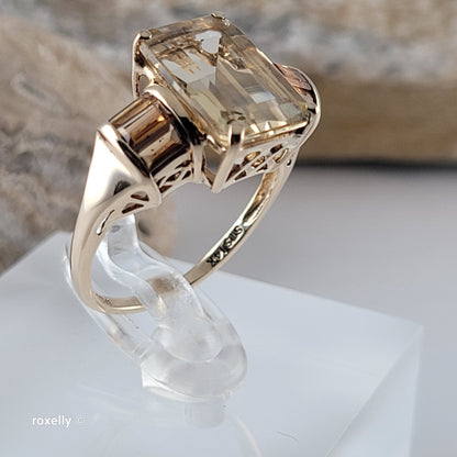 14K Yellow Gold Quartz and Citrine Ring Size 6.75 - Solid Gold