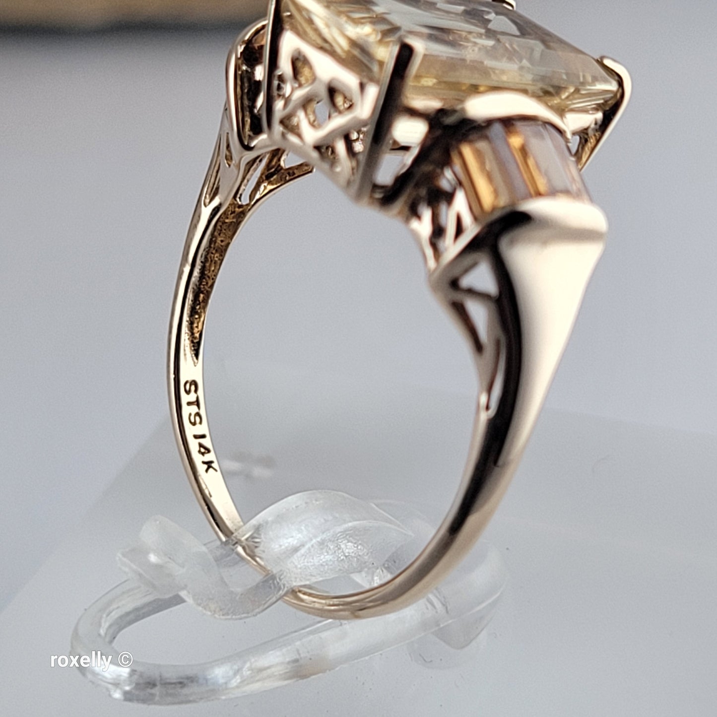 14K Yellow Gold Quartz and Citrine Ring Size 6.75 - Solid Gold