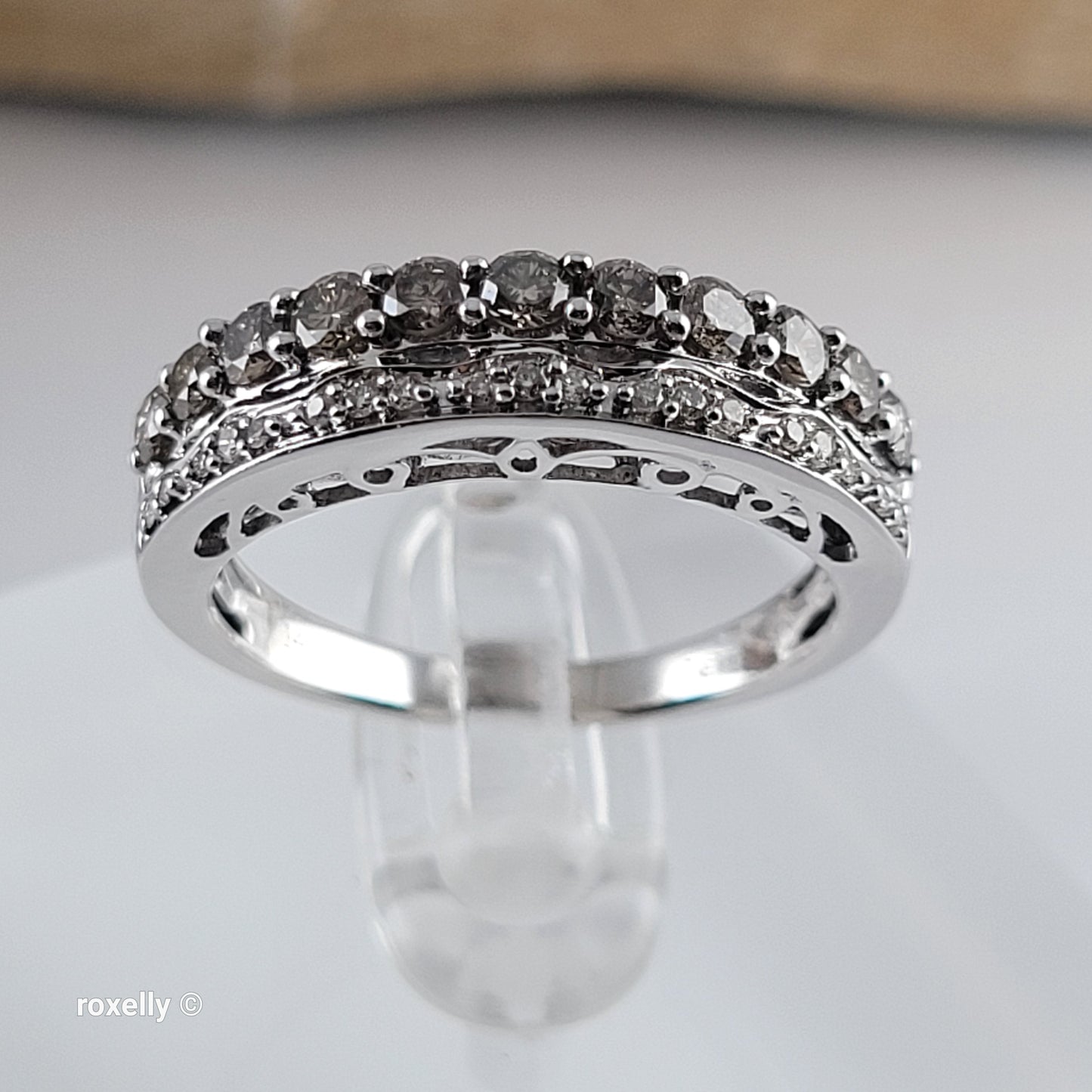 $2500 LeVian 14K White Gold Chocolate & Vanilla Diamonds Ring Size 7.25, -Solid Gold