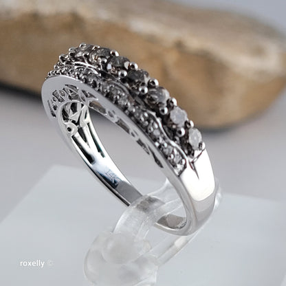 $2500 LeVian 14K White Gold Chocolate & Vanilla Diamonds Ring Size 7.25, -Solid Gold