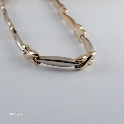 14K Two-Tone Gold XOXO Design Bracelet 7.5" - Solid Gold