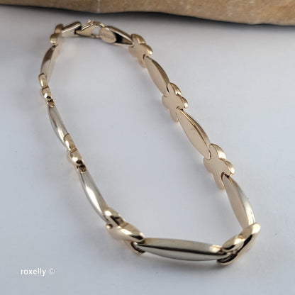 14K Two-Tone Gold XOXO Design Bracelet 7.5" - Solid Gold