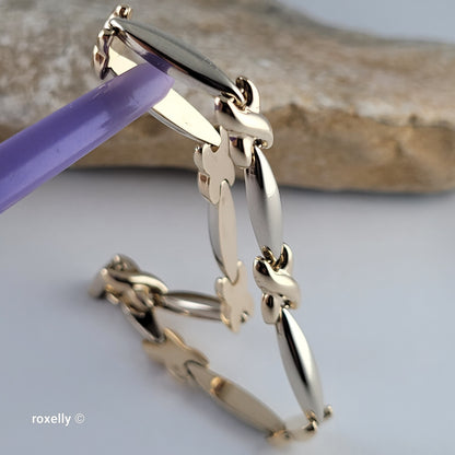 14K Two-Tone Gold XOXO Design Bracelet 7.5" - Solid Gold