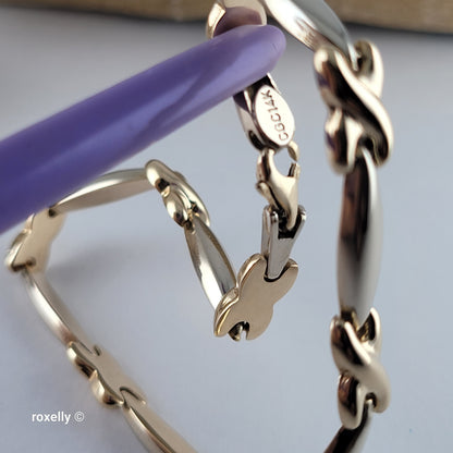 14K Two-Tone Gold XOXO Design Bracelet 7.5" - Solid Gold