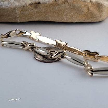 14K Two-Tone Gold XOXO Design Bracelet 7.5" - Solid Gold