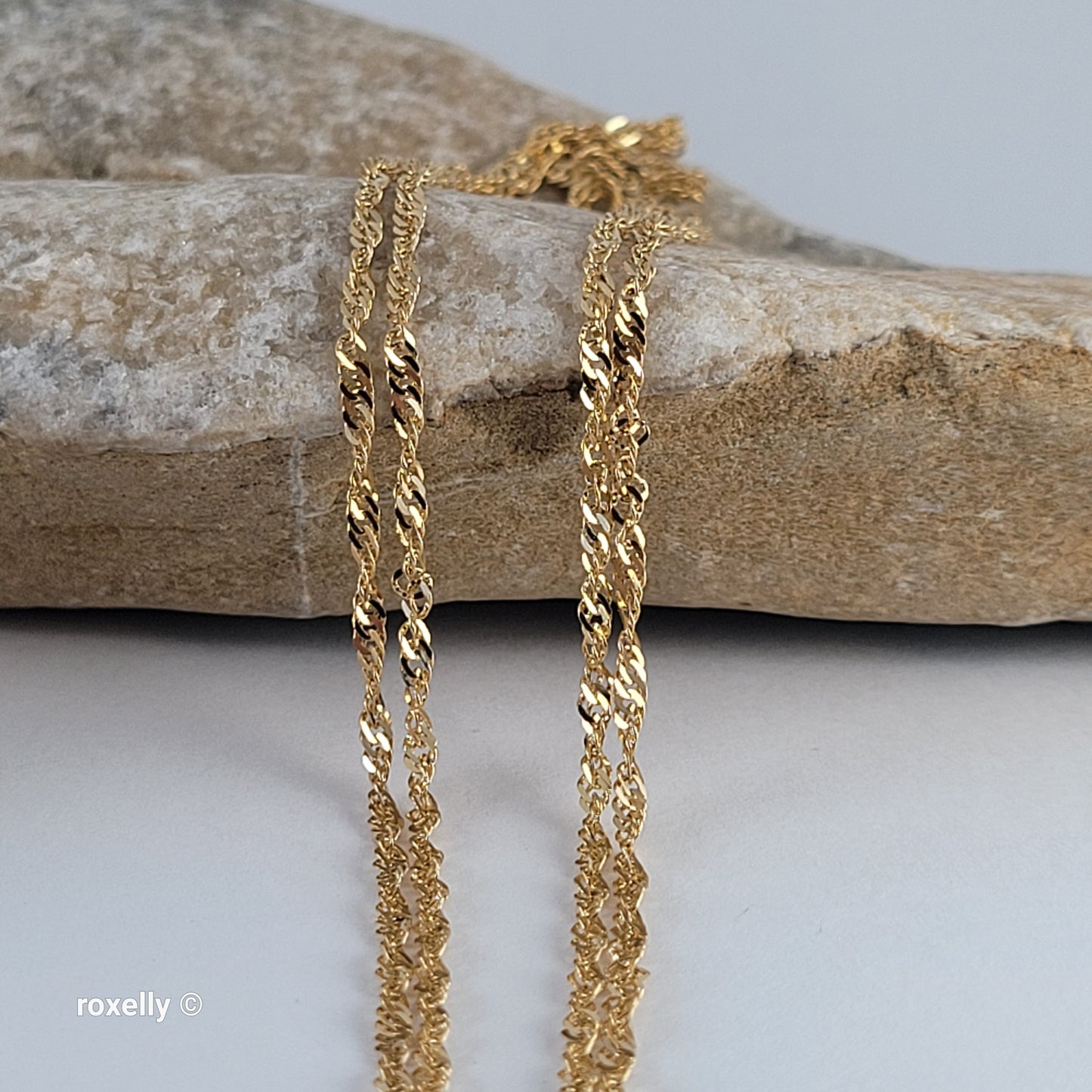 14K Yellow Gold Singapore Link Chain Necklace 24" - Solid Gold