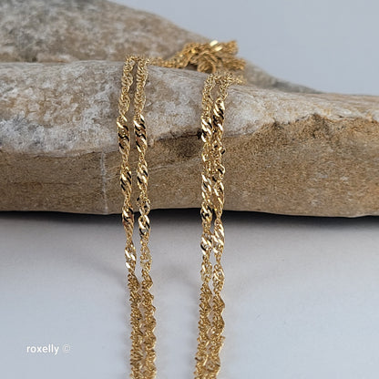 14K Yellow Gold Singapore Link Chain Necklace 24" - Solid Gold