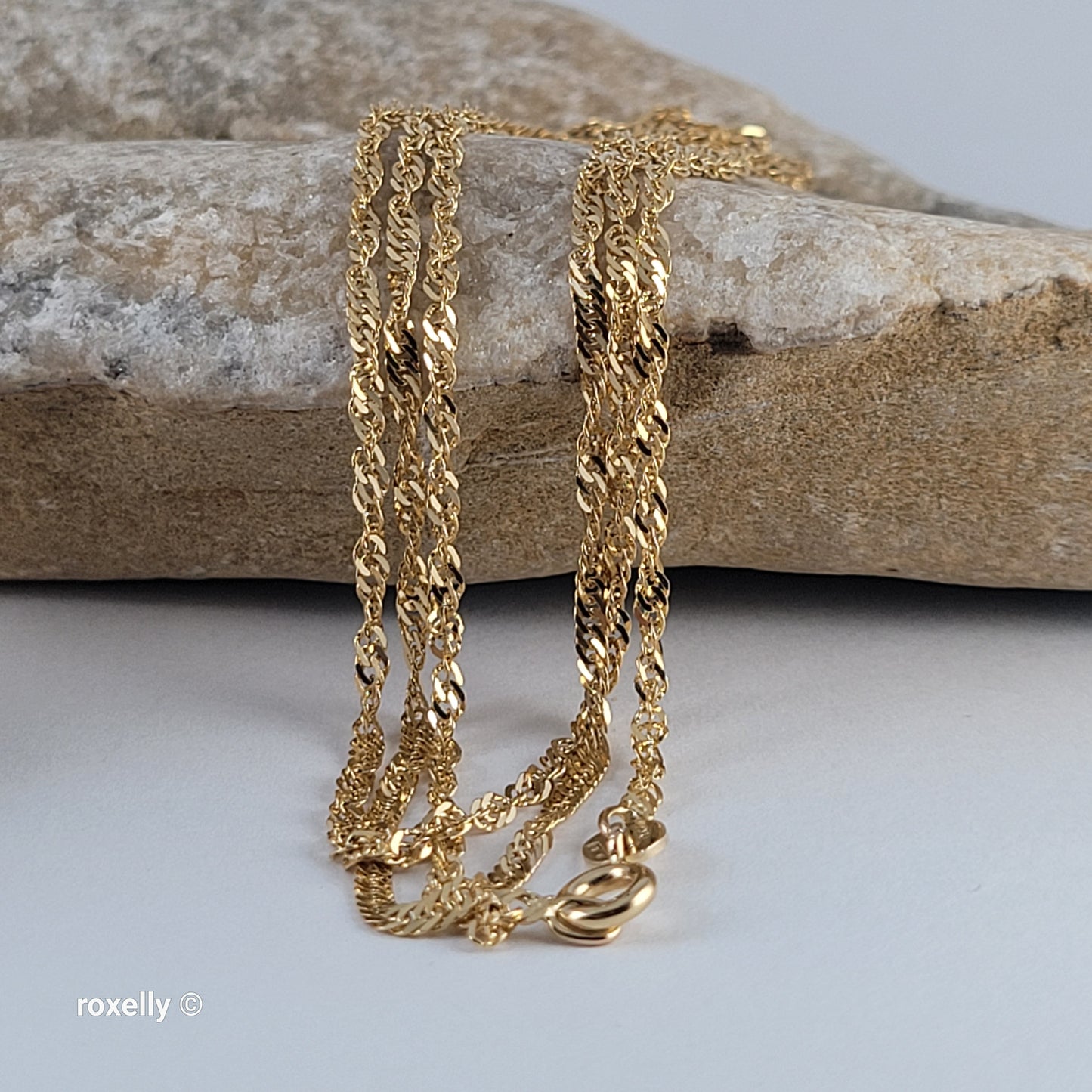 14K Yellow Gold Singapore Link Chain Necklace 24" - Solid Gold