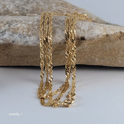 14K Yellow Gold Singapore Link Chain Necklace 24" - Solid Gold