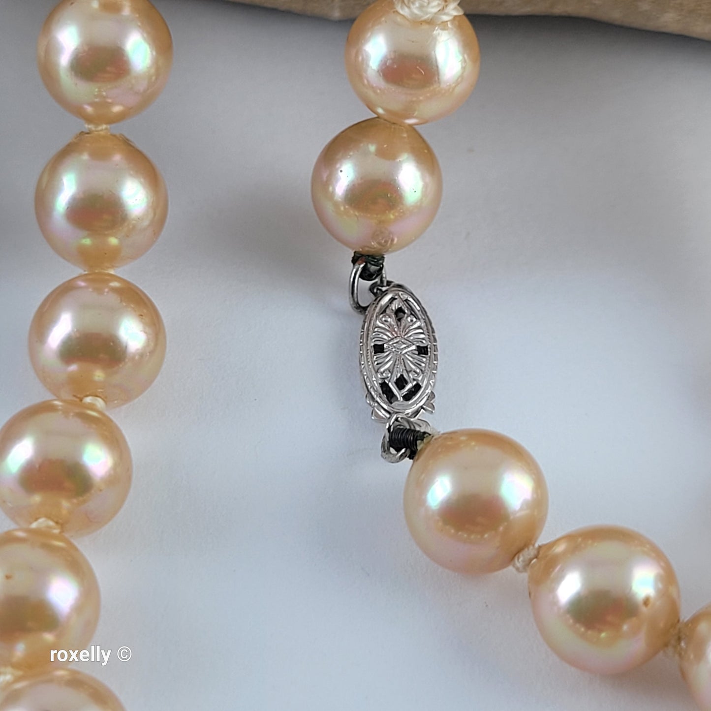 Vintage Freshwater Chatani Pearl Necklace with Solid 14k White Gold Clasp