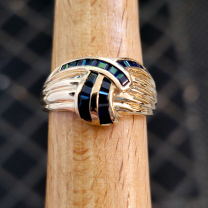 14K Yellow Gold Dark Blue Sapphire Dome Ring Size 7 - Solid Gold