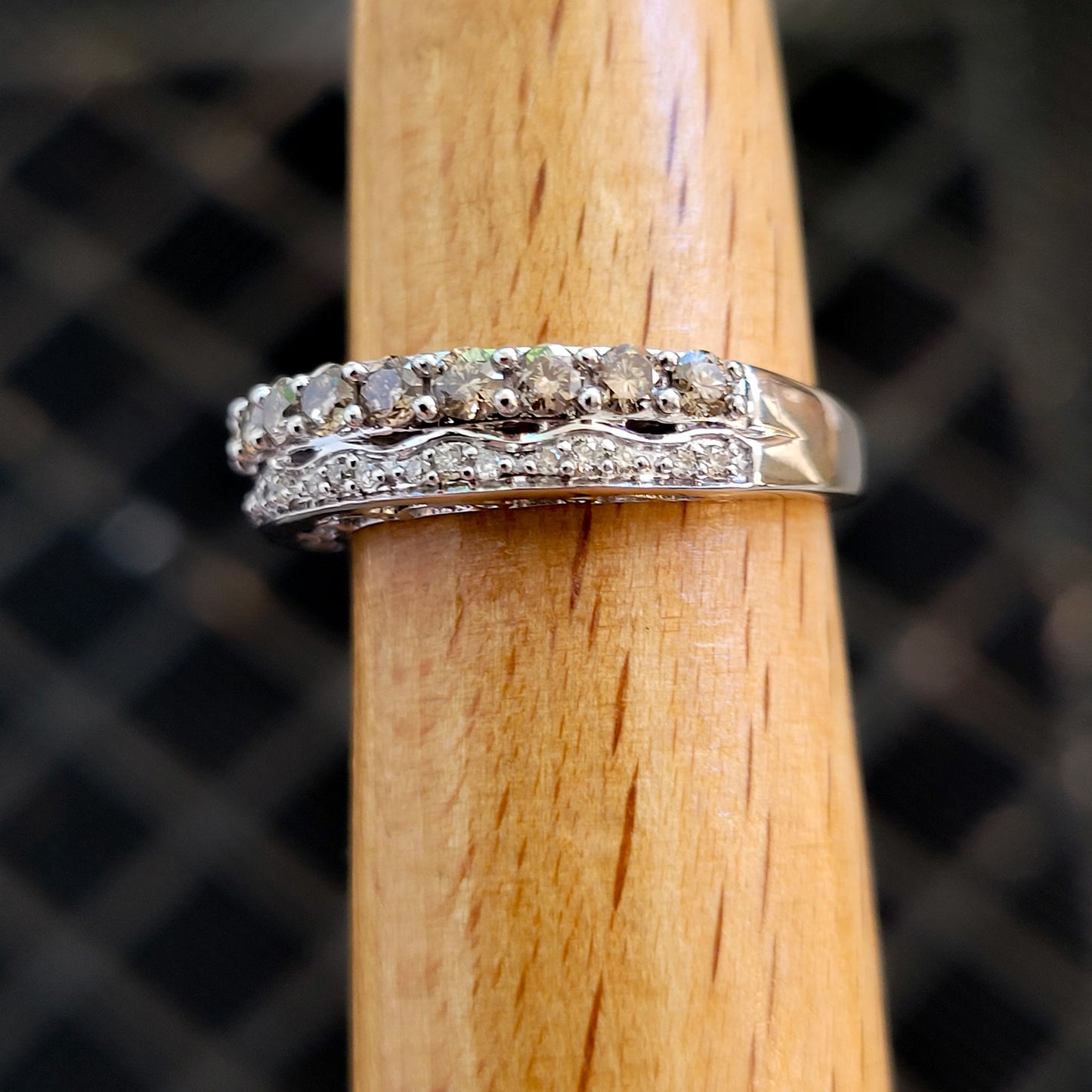 $2500 LeVian 14K White Gold Chocolate & Vanilla Diamonds Ring Size 7.25, -Solid Gold