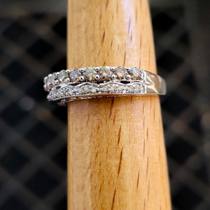 $2500 LeVian 14K White Gold Chocolate & Vanilla Diamonds Ring Size 7.25, -Solid Gold