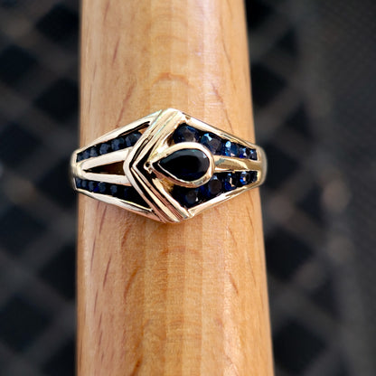 14K Yellow Gold Blue Sapphires Ring Size 8 - Solid Gold