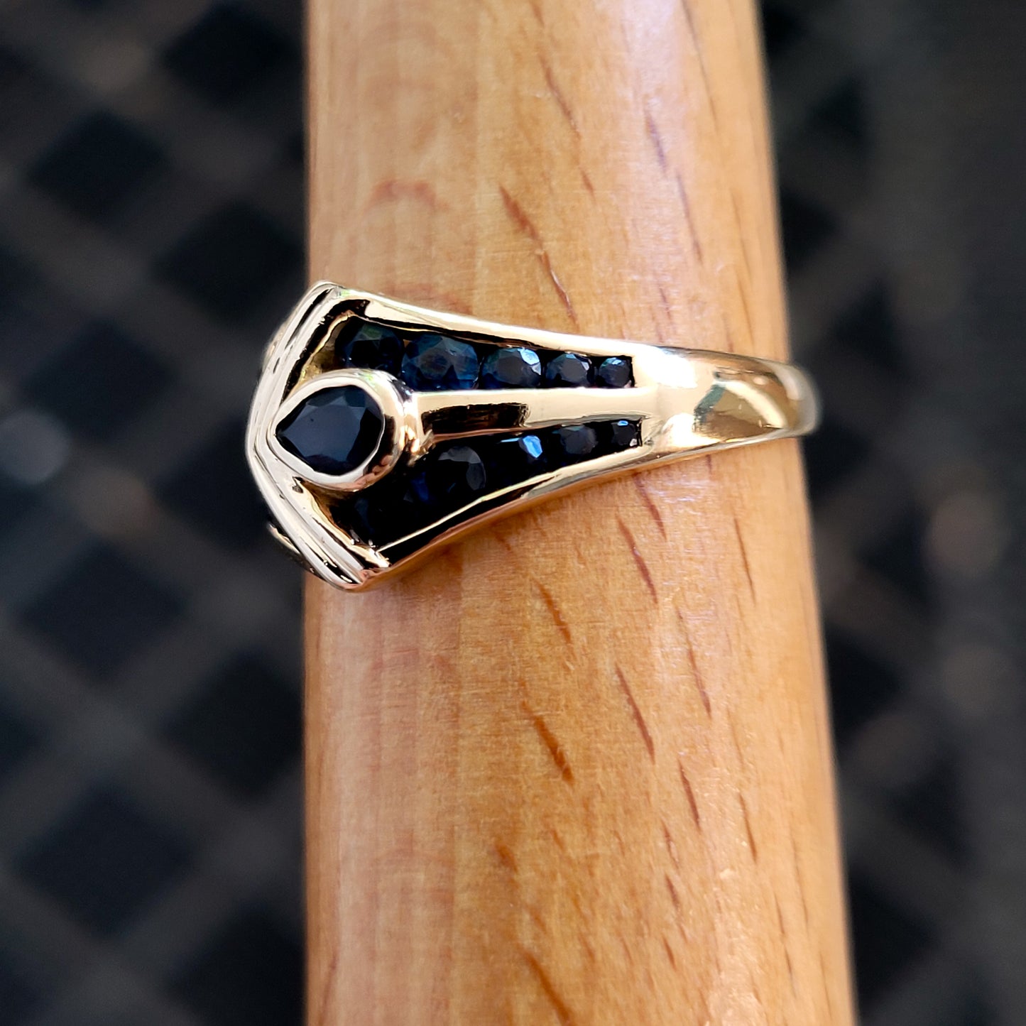 14K Yellow Gold Blue Sapphires Ring Size 8 - Solid Gold