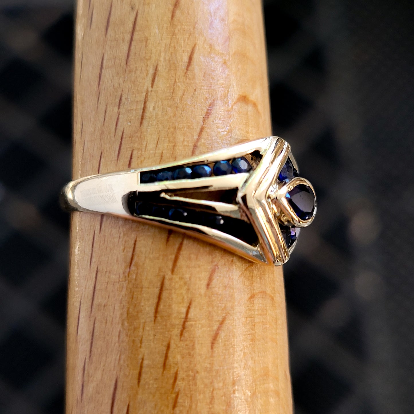 14K Yellow Gold Blue Sapphires Ring Size 8 - Solid Gold