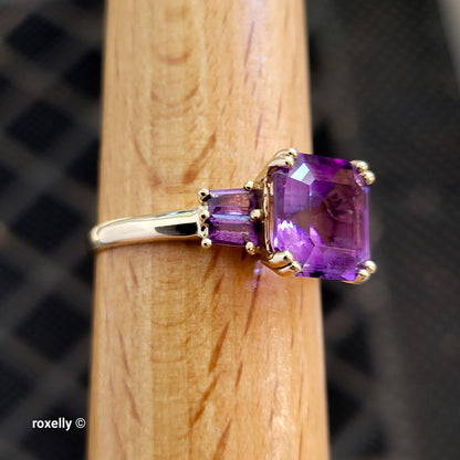 14K Yellow Gold Purple Amethyst Cocktail Ring Size 11 - Solid Gold
