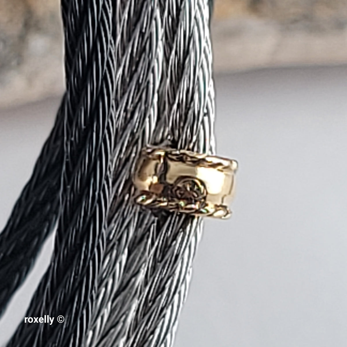 Charriol Genève Steel 10-Row Cable Bangle Bracelet with 18K Yellow Gold Accents – 6.75” Wrist