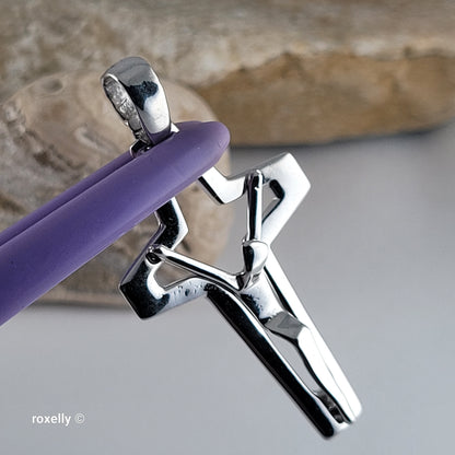 18K White Gold Modern Open-Design Crucifix Cross Pendant – Made in Italy