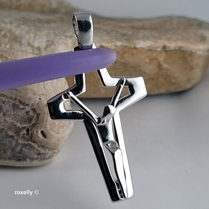 18K White Gold Modern Open-Design Crucifix Cross Pendant – Made in Italy