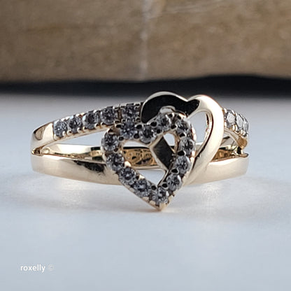 14K Yellow Gold Intertwined Hearts & Diamonds Ring Size 8.75 - Solid Gold