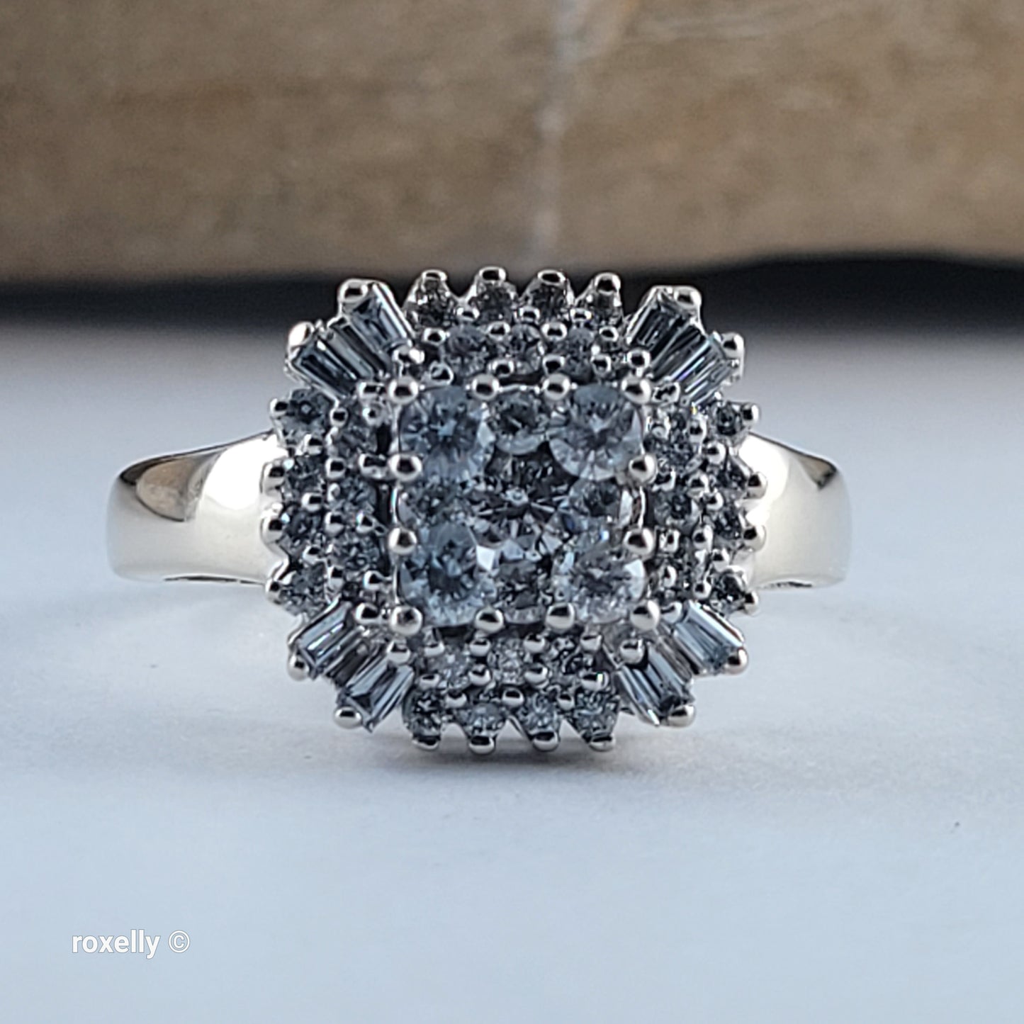 Effy 14K White Gold Genuine Natural Diamonds Cluster Ring Size 7 -Solid Gold
