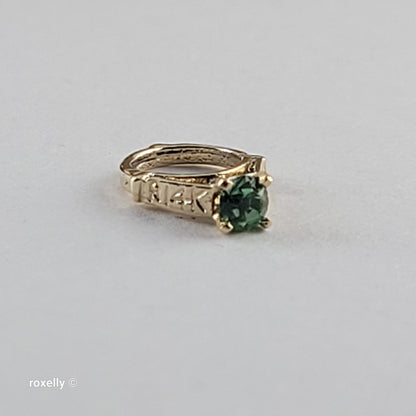 14K Tiny Yellow Gold Green Cubic Zirconia Ring Pendant - Solid Gold