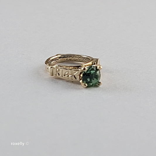 14K Tiny Yellow Gold Green Cubic Zirconia Ring Pendant - Solid Gold