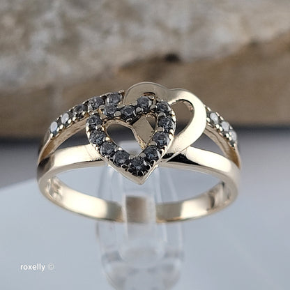 14K Yellow Gold Intertwined Hearts & Diamonds Ring Size 8.75 - Solid Gold