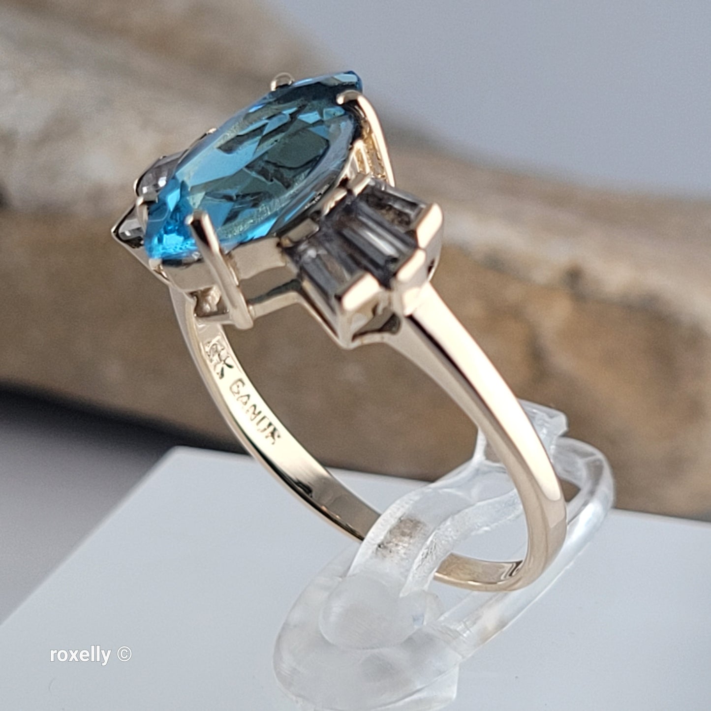 14K Yellow Gold Blue Topaz & Aquamarine Cocktail Ring Size 8 - Solid Gold - view 4