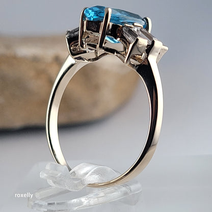 14K Yellow Gold Blue Topaz & Aquamarine Cocktail Ring Size 8 - Solid Gold - view 5