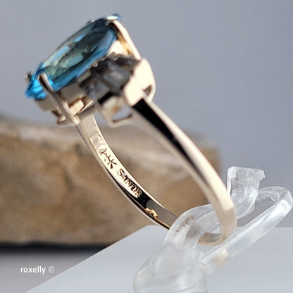 14K Yellow Gold Blue Topaz & Aquamarine Cocktail Ring Size 8 - Solid Gold - view 6