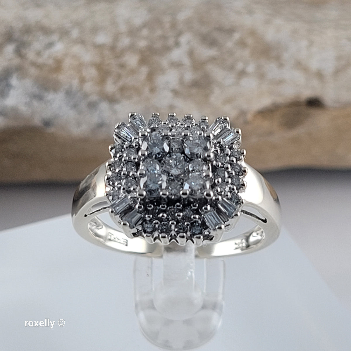 Effy 14K White Gold Genuine Natural Diamonds Cluster Ring Size 7 -Solid Gold