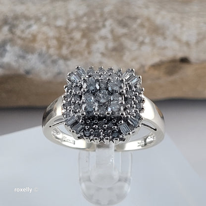 Effy 14K White Gold Genuine Natural Diamonds Cluster Ring Size 7 -Solid Gold
