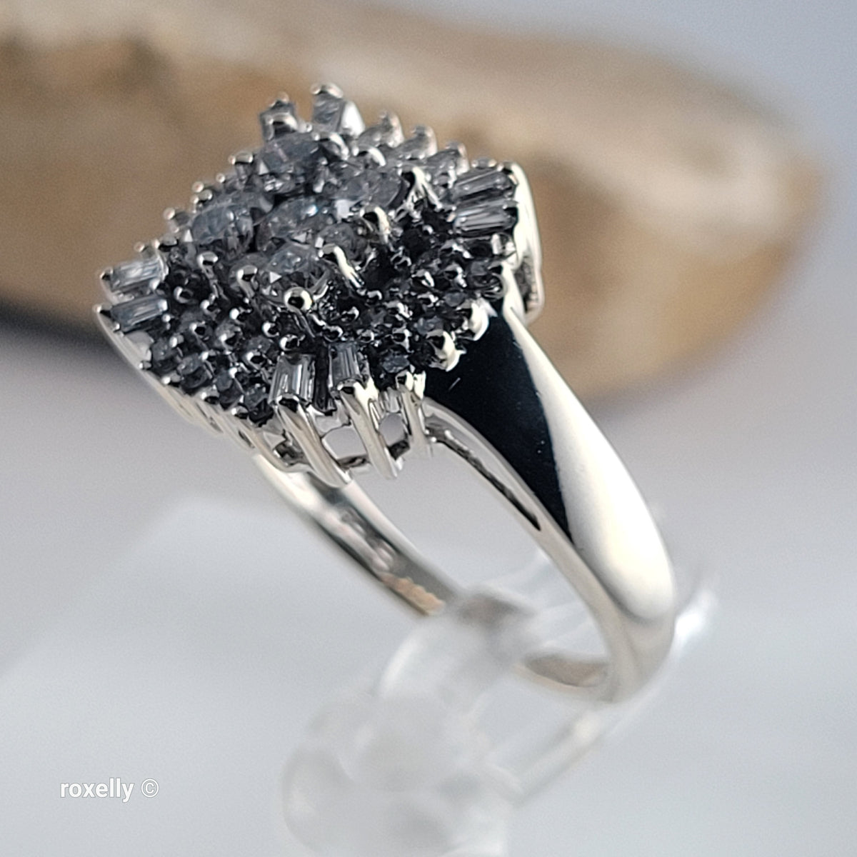 Effy 14K White Gold Genuine Natural Diamonds Cluster Ring Size 7 -Solid Gold