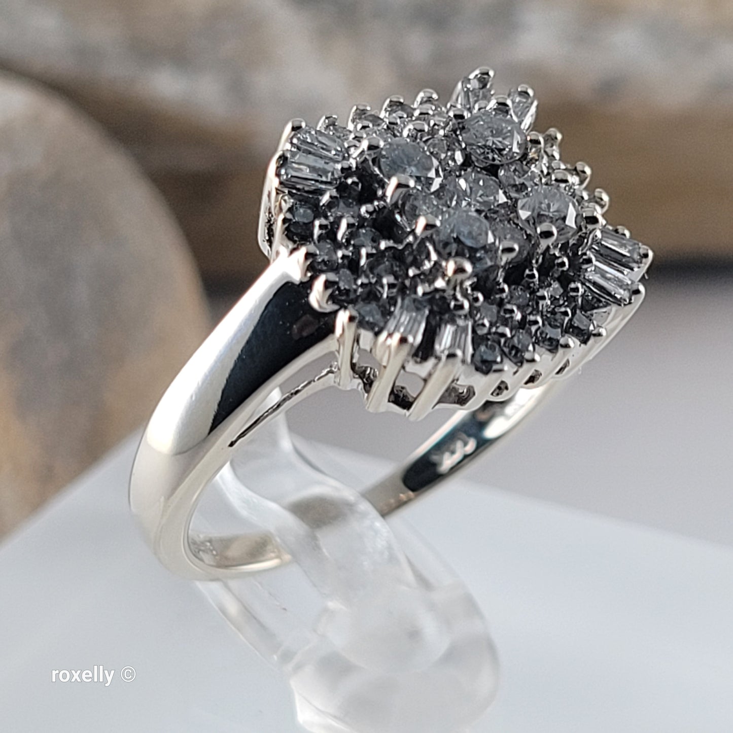 Effy 14K White Gold Genuine Natural Diamonds Cluster Ring Size 7 -Solid Gold