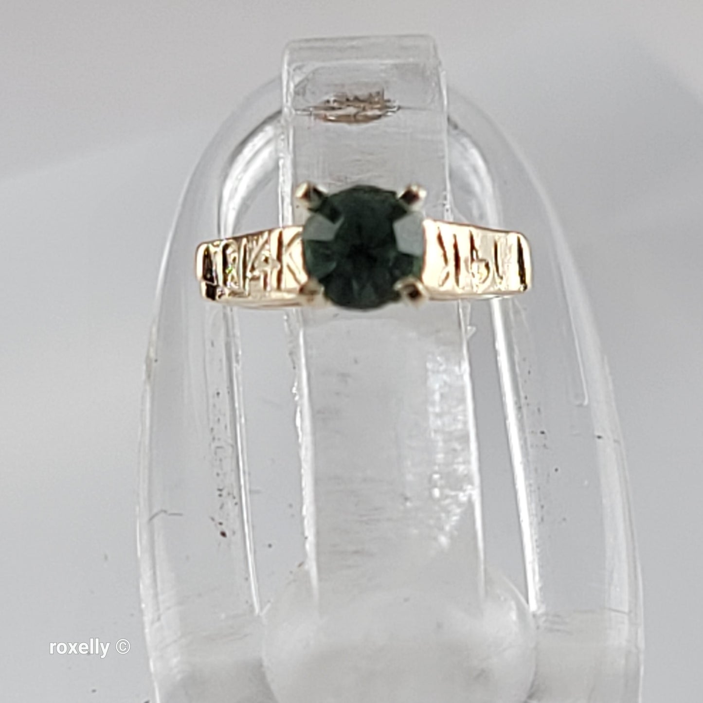 14K Tiny Yellow Gold Green Cubic Zirconia Ring Pendant - Solid Gold - view 3