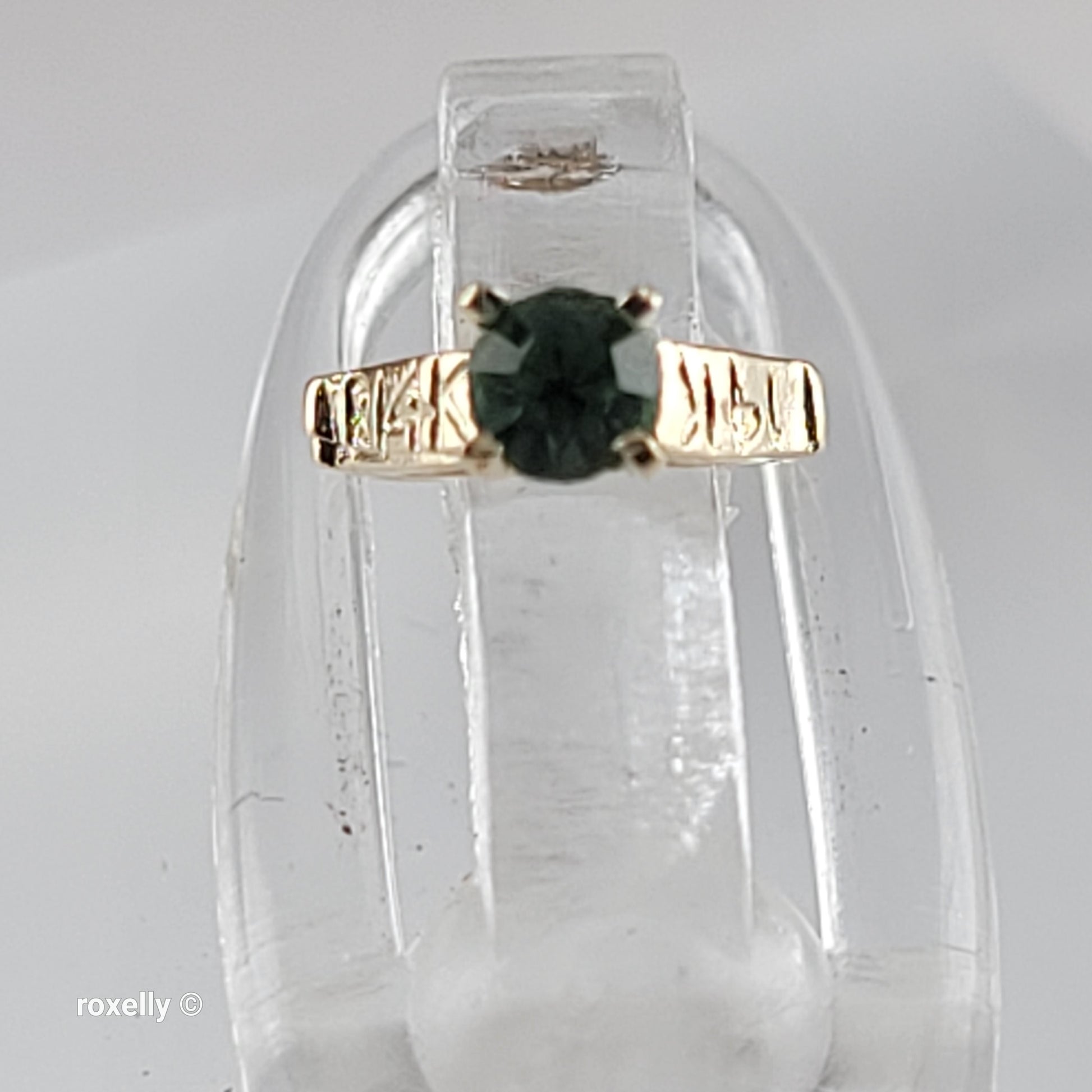 14K Tiny Yellow Gold Green Cubic Zirconia Ring Pendant - Solid Gold - view 3