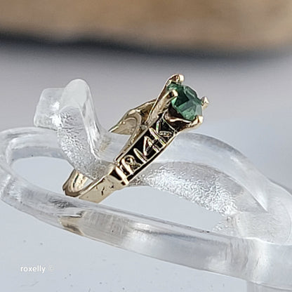 14K Tiny Yellow Gold Green Cubic Zirconia Ring Pendant - Solid Gold - view 2
