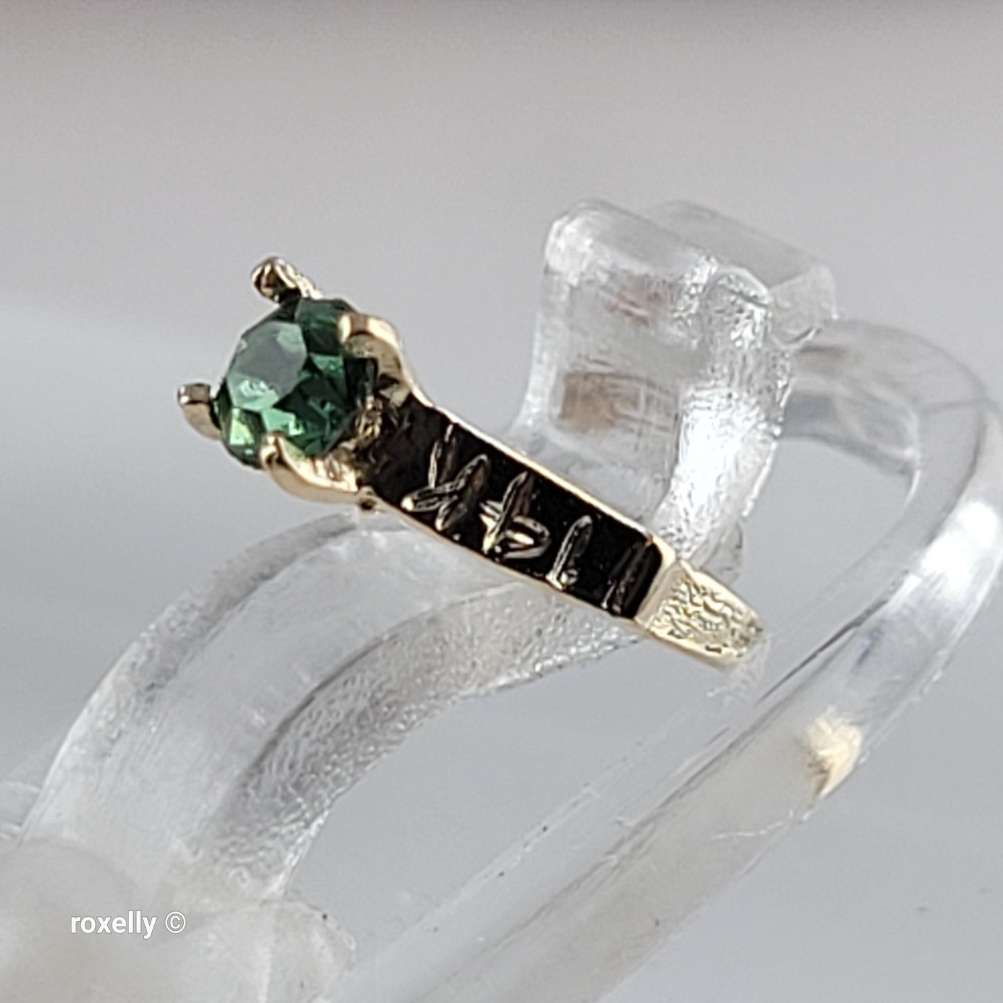 14K Tiny Yellow Gold Green Cubic Zirconia Ring Pendant - Solid Gold - view 4