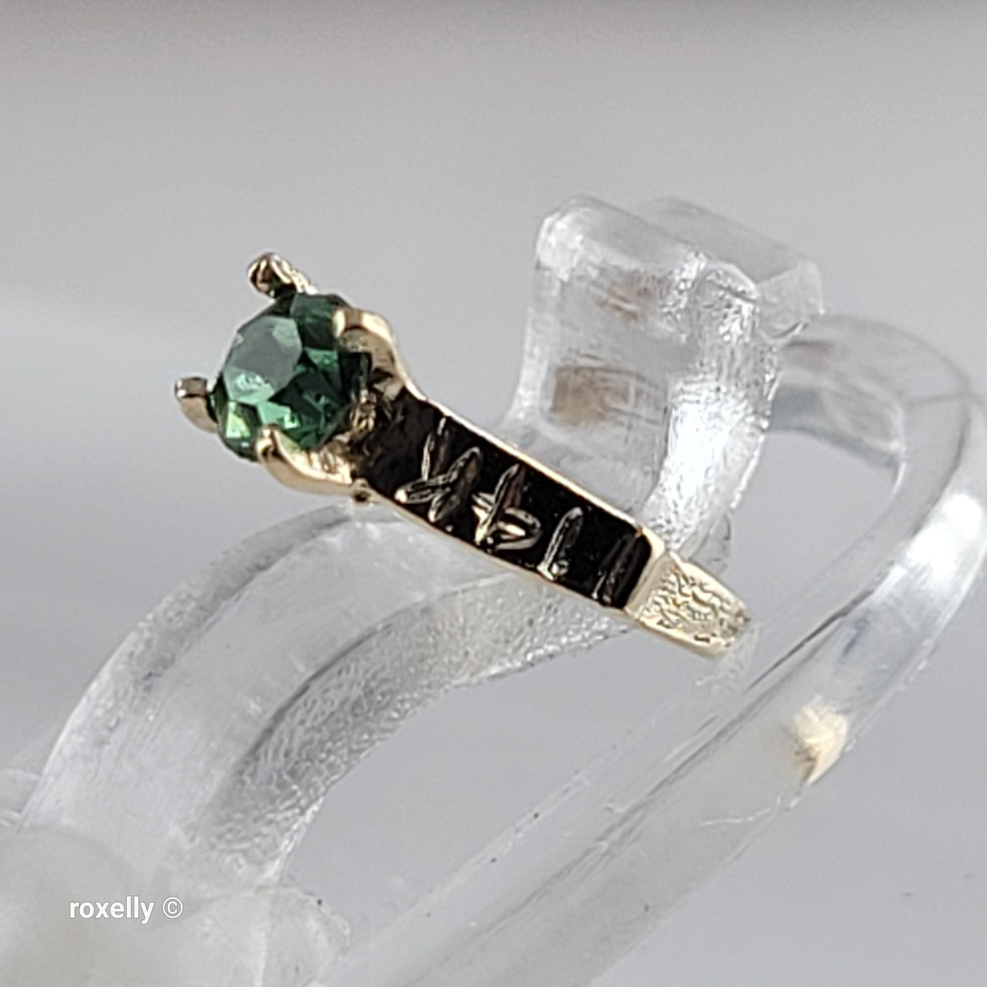 14K Tiny Yellow Gold Green Cubic Zirconia Ring Pendant - Solid Gold - view 4